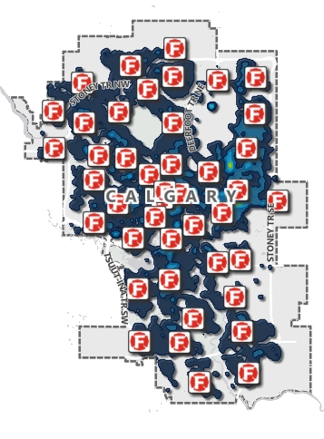 Calgary Fire Incidents Map showing recent fire response locations across the city