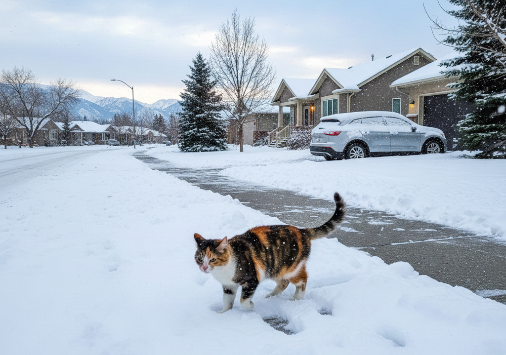 Cat on snowy calgary street