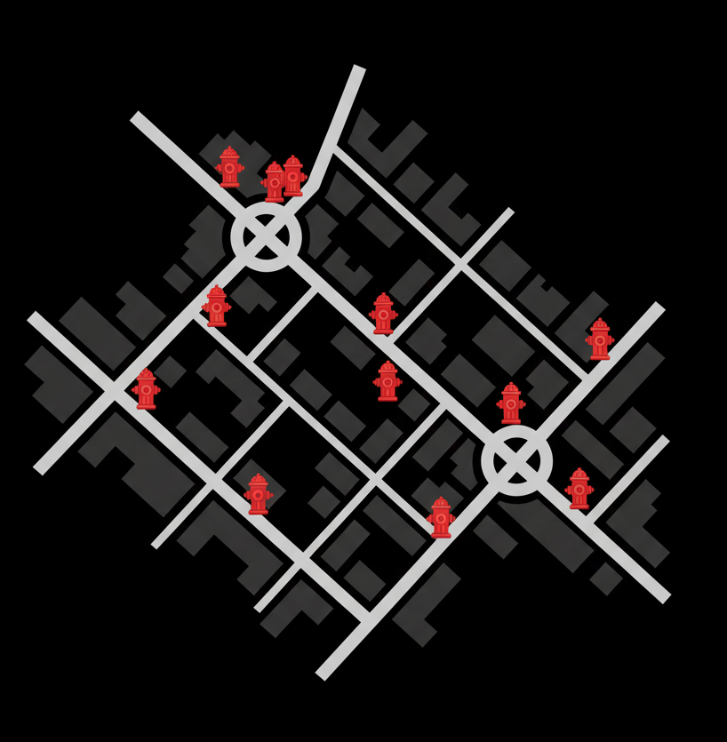 Map showing Calgary fire hydrant locations and reporting options through the City of Calgary