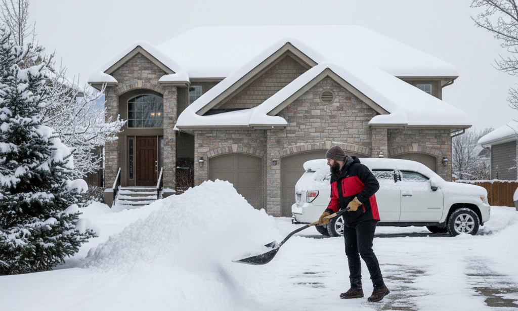 Man shoveling Calgary Property