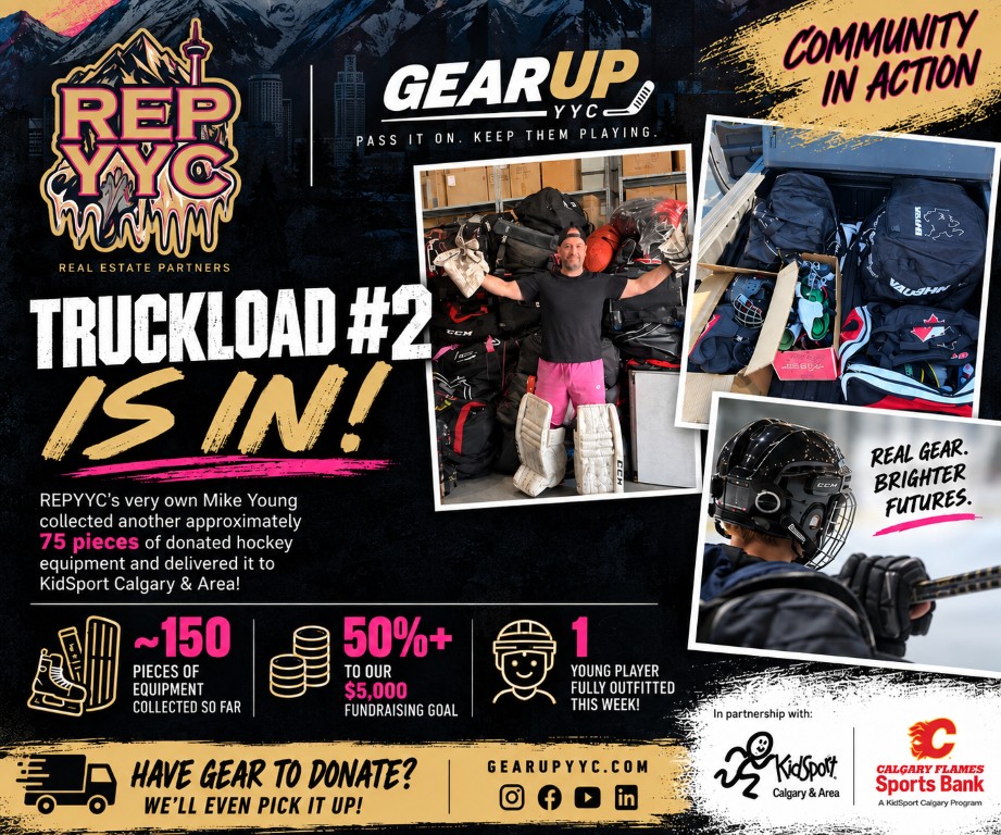 Mike Young delivering another truckload of donated hockey equipment for Gear Up YYC in September 2026